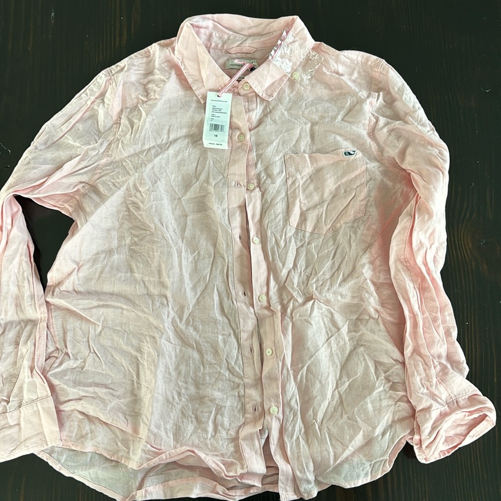 Vineyard Vines Woman Linen Shirt SZ 16 NWT Cloud Pink